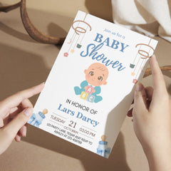 Editable Elegant Blue Baby Shower Invitation | Digital Download | Corjl Template