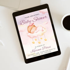 Editable Dreamy Cloud Baby Shower Invitation | Cute Sleeping Baby Theme | Printable Digital Download | Corjl Template