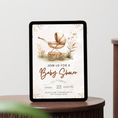 Editable Elegant Vintage Baby Shower Invitation | Classic Stroller Theme | Printable Digital Download | Corjl Template