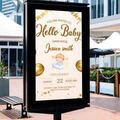 Editable Luxury Gold Baby Shower Invitation | Elegant Celebration | Digital Download | Corjl Template