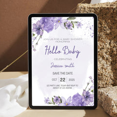 Editable Purple Floral Baby Shower Invitation | Watercolor Design | Instant Download | Corjl Template