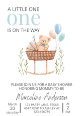 Editable "A Little One Is On The Way" Baby Shower Invitation | Teddy & Balloons Theme | Printable Digital Download | Corjl Template