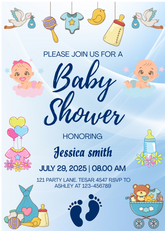 Editable Adorable Baby Shower Invitation | Blue & Pink Theme | Digital Download | Corjl Template