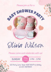 Editable Baby Shower Party Invitation | Pink Baby Booties Theme | Digital Download | Corjl Template