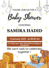 Editable Classic Baby Shower Invitation | Teddy Bear & Blocks Theme | Digital Download | Corjl Template