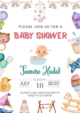 Editable Cute Baby Shower Invitation | Watercolor Theme | Printable Digital Download | Corjl Template