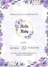 Editable Elegant Floral Baby Shower Invitation | Purple Watercolor Flowers | Instant Download | Corjl Template