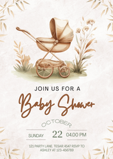 Editable Elegant Vintage Baby Shower Invitation | Classic Stroller Theme | Printable Digital Download | Corjl Template