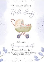 Editable Elegant Watercolor Baby Shower Invitation | Minimalist & Cute | Digital Download | Corjl Template