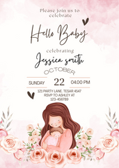 Editable Elegant Watercolor Baby Shower Invitation | Mom & Baby Theme | Instant Download | Corjl Template
