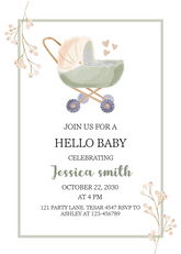 Editable "Hello Baby" Baby Shower Invitation | Minimalist Green & Beige Theme | Instant Digital Download | Corjl Template