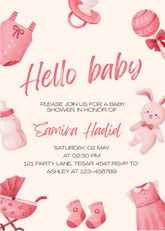 Editable "Hello Baby" Baby Shower Invitation | Pink Baby Theme | Printable Digital Download | Corjl Template