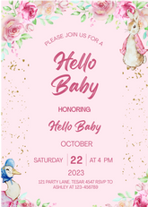 Editable "Hello Baby" Baby Shower Invitation | Pink Floral & Cute Animal Theme | Instant Digital Download | Corjl Template