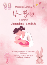 Editable "Hello Baby" Baby Shower Invitation | Pink & Mom-Baby Theme | Printable Digital Download | Corjl Template