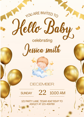 Editable Luxury Gold Baby Shower Invitation | Elegant Celebration | Digital Download | Corjl Template