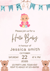 Editable Minimalist Baby Shower Invitation | Cute Baby Theme | Instant Download | Corjl Template