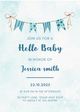Editable Minimalist Blue Baby Shower Invitation | Watercolor Bunting Design | Instant Download | Corjl Template
