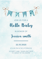 Editable Minimalist Blue Baby Shower Invitation | Watercolor Bunting Design | Instant Download | Corjl Template