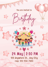 Editable Pink Floral Birthday Invitation | Cute Kids' Party | Digital Download | Corjl Template