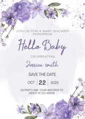 Editable Purple Floral Baby Shower Invitation | Watercolor Design | Instant Download | Corjl Template