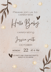 Editable Rustic Boho Baby Shower Invitation | Neutral Beige & Brown Floral Design | Instant Download | Corjl Template