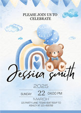 Editable "Teddy Bear Bliss" Baby Shower Invitation | Blue Baby Theme | Digital Download | Corjl Template