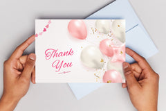 Editable Pink & White Balloon Thank You Card | Heartfelt & Cheerful | Corjl Template | Printable Digital Download