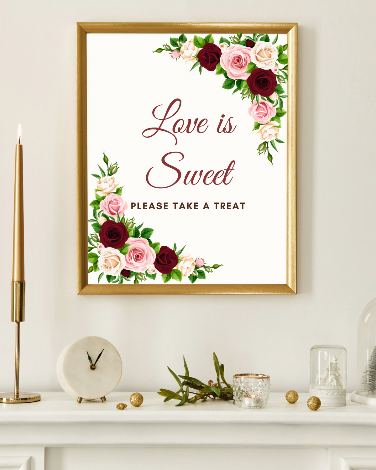 Elegant Floral 'Love is Sweet' Printable Sign Digital Download