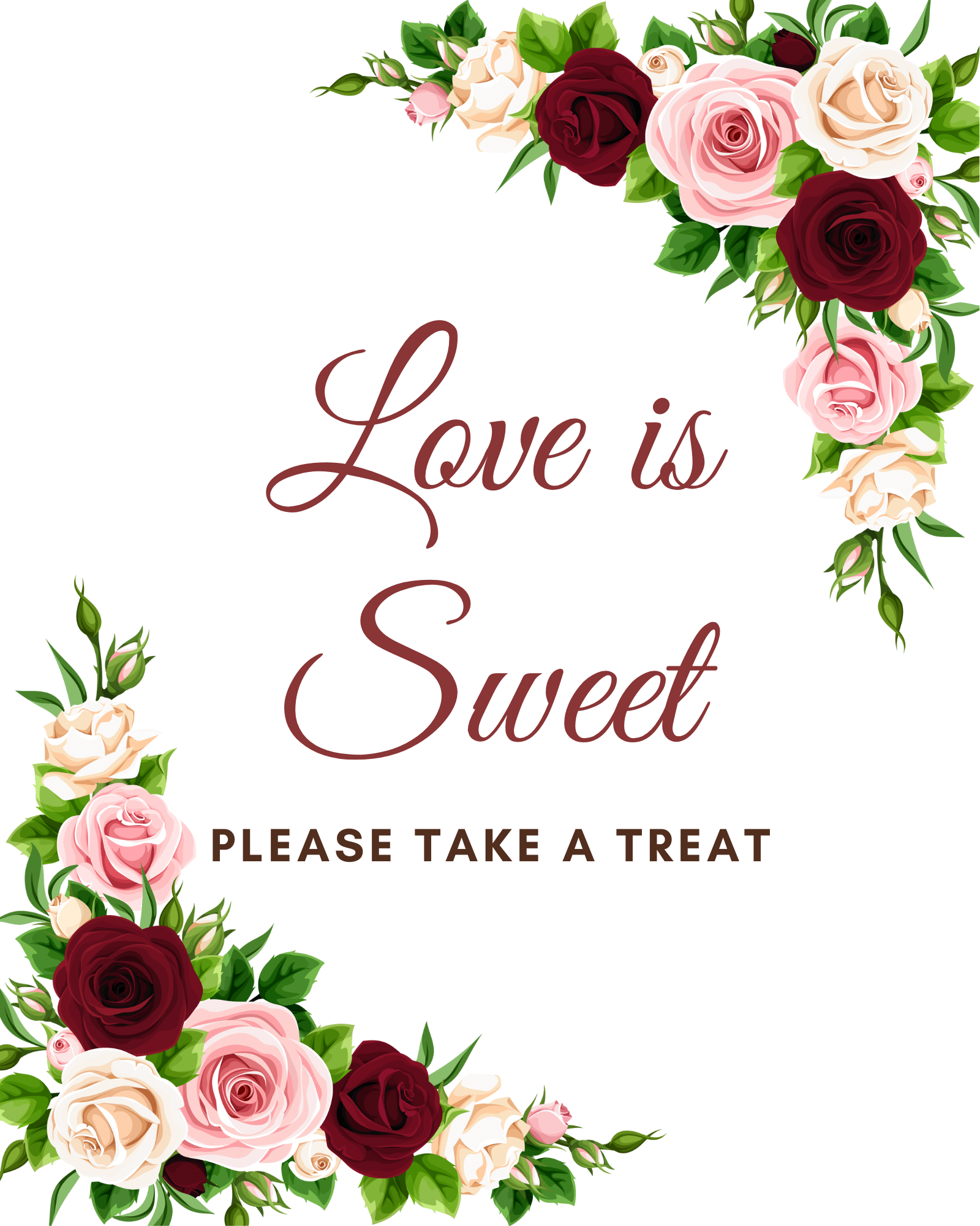 Elegant Floral 'Love is Sweet' Printable Sign Digital Download