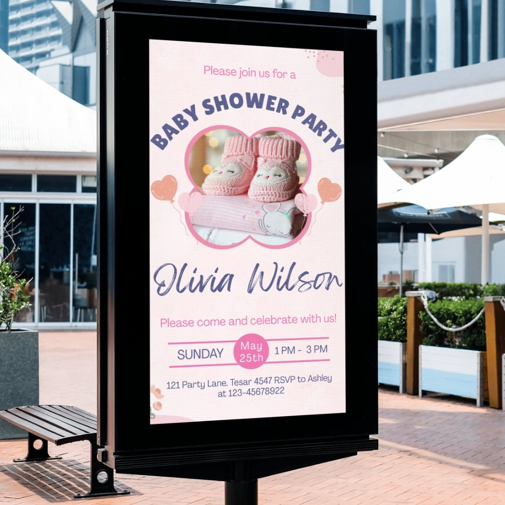 Editable Baby Shower Party Invitation | Pink Baby Booties Theme | Digital Download | Corjl Template