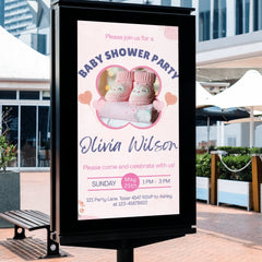 Editable Baby Shower Party Invitation | Pink Baby Booties Theme | Digital Download | Corjl Template