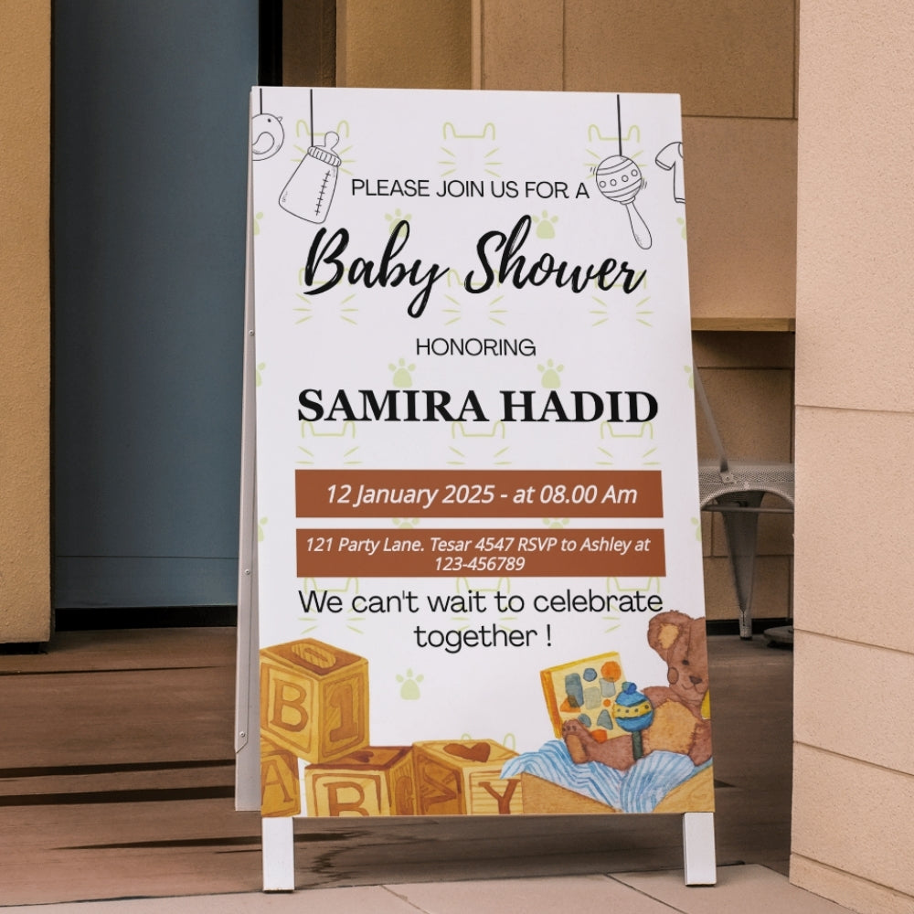 Editable Classic Baby Shower Invitation | Teddy Bear & Blocks Theme | Digital Download | Corjl Template