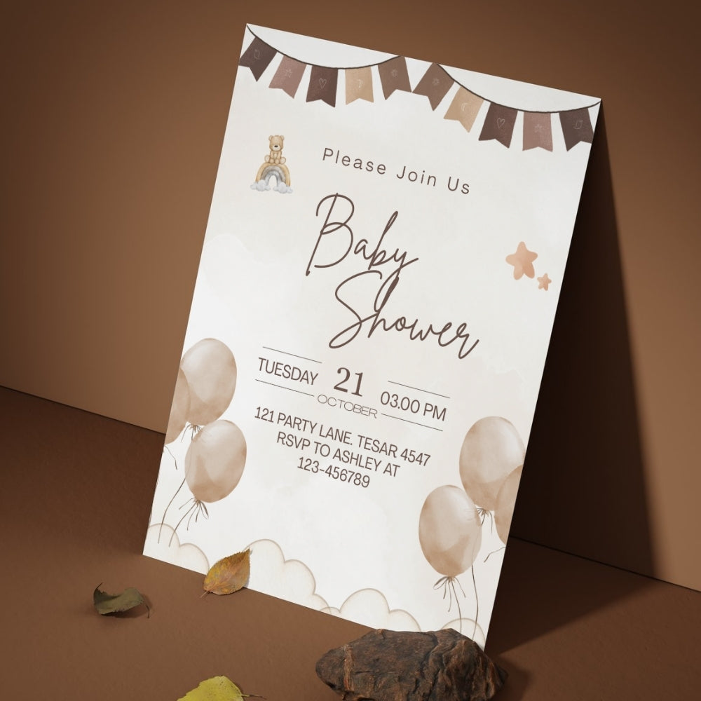Editable Boho Baby Shower Invitation | Neutral Theme | Digital Download | Corjl Template