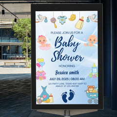 Editable Adorable Baby Shower Invitation | Blue & Pink Theme | Digital Download | Corjl Template