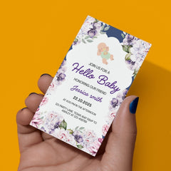 Editable Charming Baby Shower Invitation | Floral Design & Cute Baby Illustration | Digital Download | Corjl Template