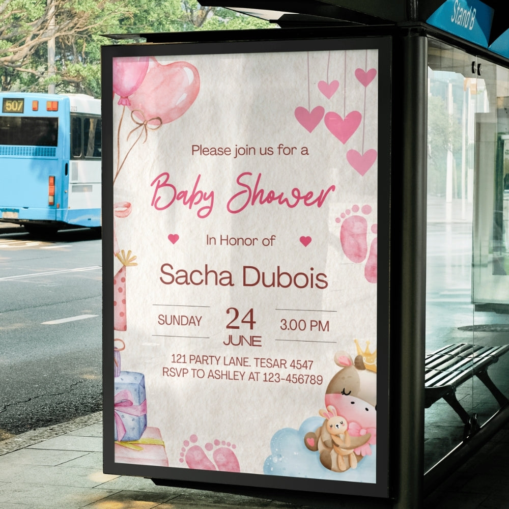 Editable Elegant Vintage Baby Shower Invitation | Classic Stroller Theme | Printable Digital Download | Corjl Template