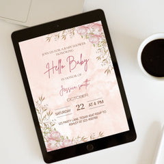 Editable Blush Pink Baby Shower Invitation | Elegant Floral Theme | Instant Download | Corjl Template