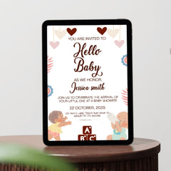 Editable "Hello Baby" Baby Shower Invitation | Cute & Playful Baby Theme | Instant Digital Download | Corjl Template