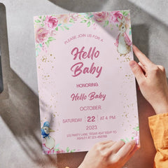 Editable "Hello Baby" Baby Shower Invitation | Pink Floral & Cute Animal Theme | Instant Digital Download | Corjl Template