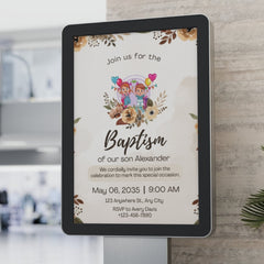 Editable Elegant Floral Baptism Invitation | Neutral Tones | Digital Download | Corjl Template