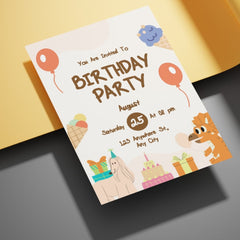 Editable Playful Ice Cream & Animal-Themed Birthday Invitation | Digital Download | Corjl Template