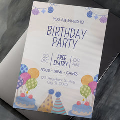 Editable Elegant Blue & Glitter Birthday Invitation | Ocean-Themed | Digital Download | Corjl Template