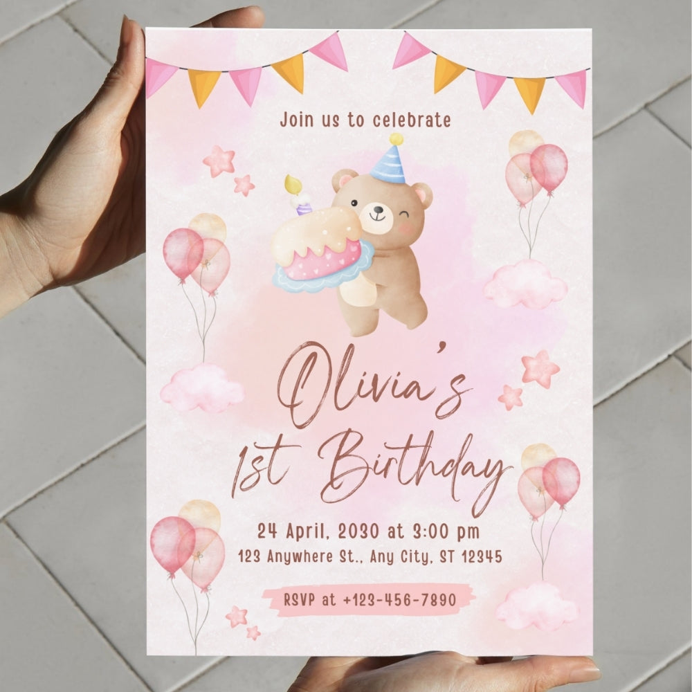 Editable Baby's 1st Birthday Invitation | Cute & Whimsical | Instant Download | Corjl Template