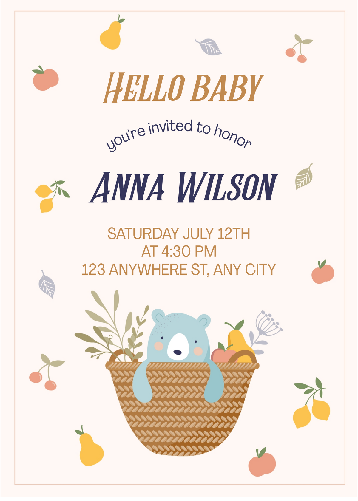 Editable Adorable Bear Baby Shower Invitation | Neutral Theme | Instant Download | Corjl Template