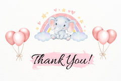 Editable Adorable Elephant & Balloon Thank You Card | Soft & Elegant | Corjl Template | Printable Digital Download