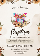 Editable Elegant Floral Baptism Invitation | Neutral Tones | Digital Download | Corjl Template