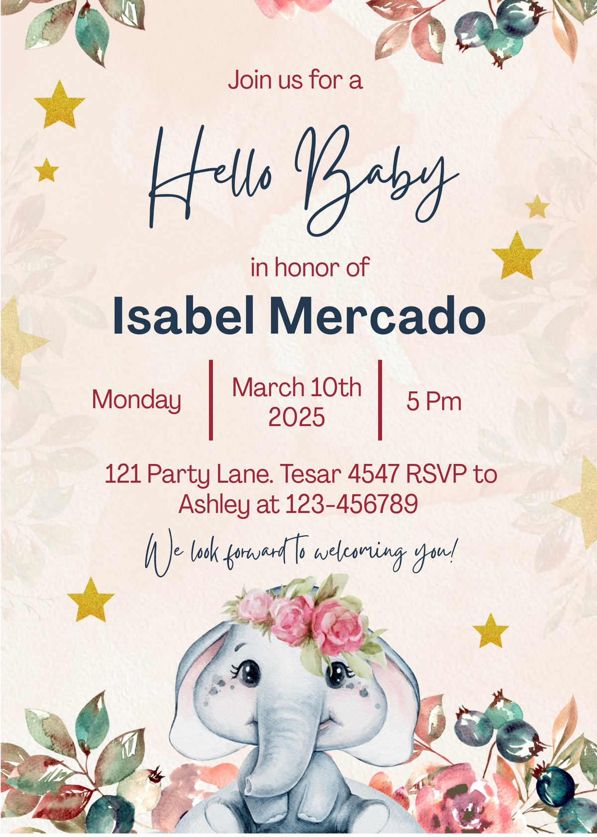 Editable Floral Baby Shower Invitation | Printable Digital Download | Corjl Template