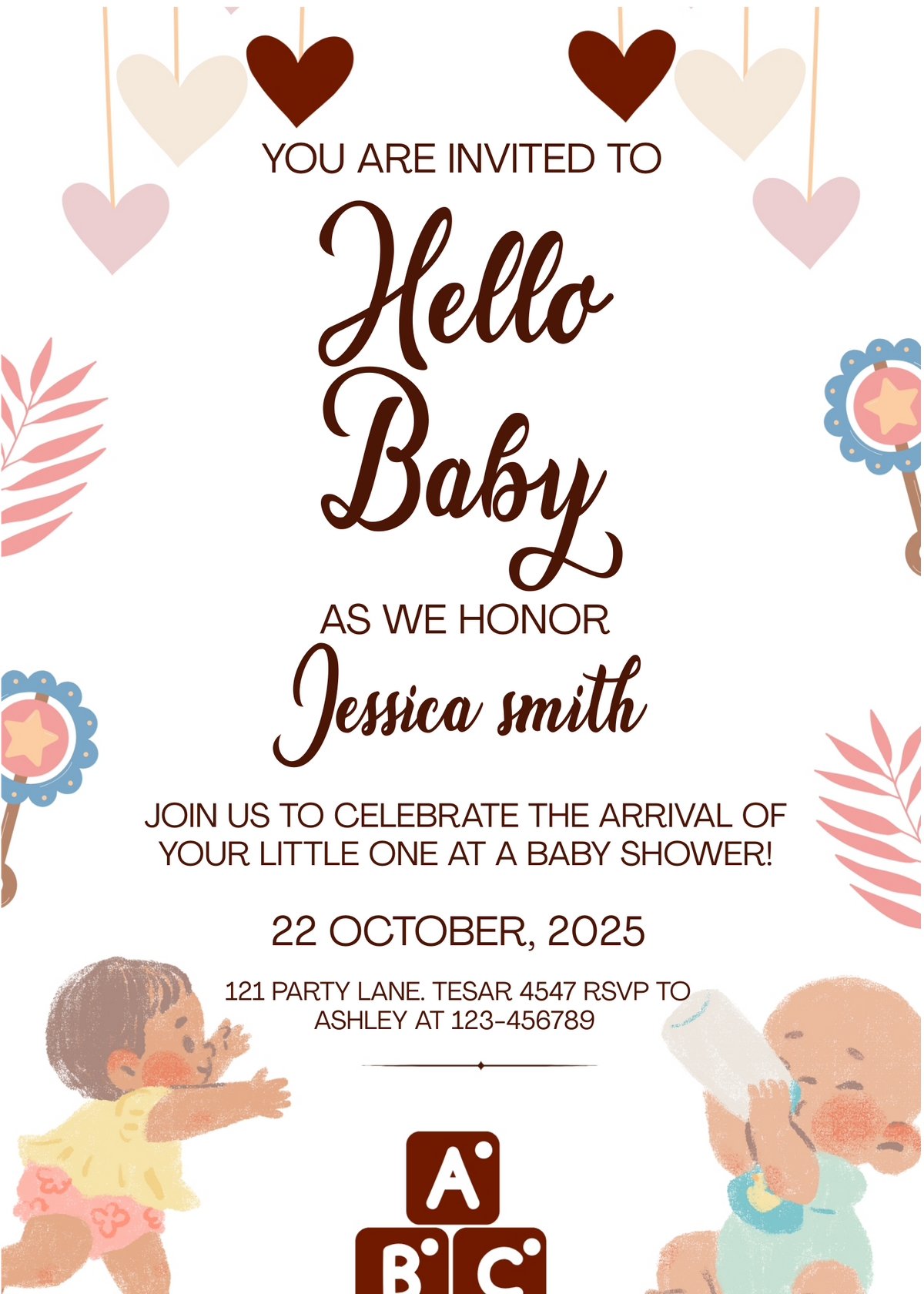 Editable "Hello Baby" Baby Shower Invitation | Cute & Playful Baby Theme | Instant Digital Download | Corjl Template