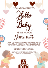 Editable "Hello Baby" Baby Shower Invitation | Cute & Playful Baby Theme | Instant Digital Download | Corjl Template