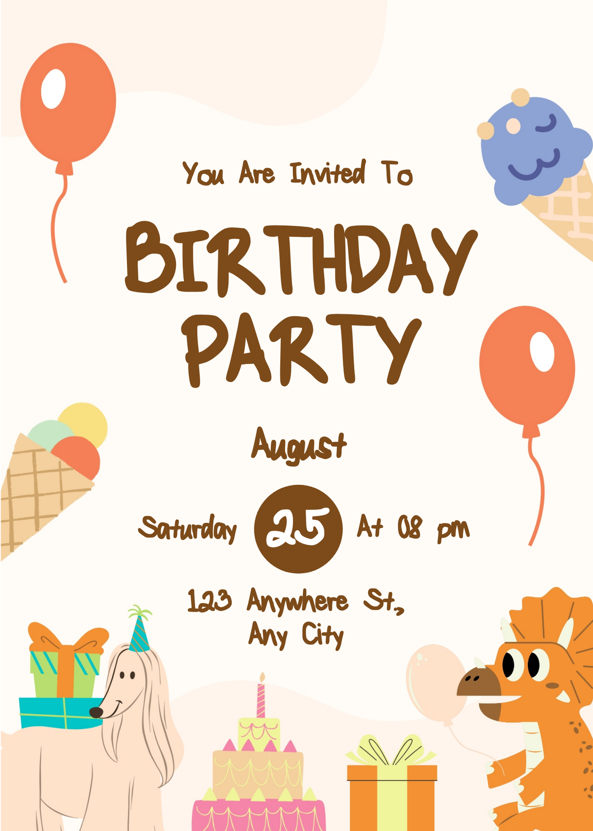 Editable Playful Ice Cream & Animal-Themed Birthday Invitation | Digital Download | Corjl Template